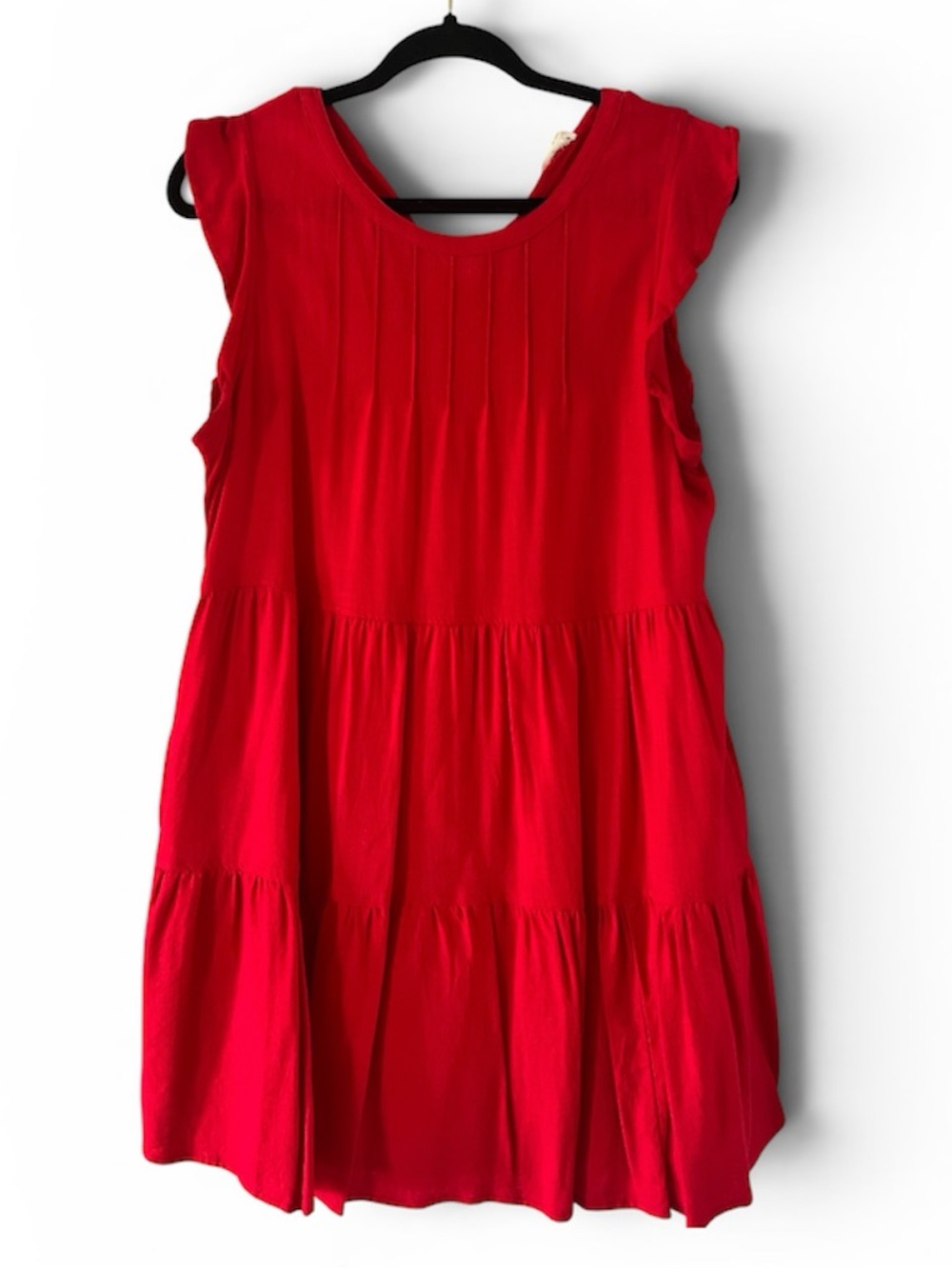 Women's Red Mini Dress - Sleeveless Tiered Style